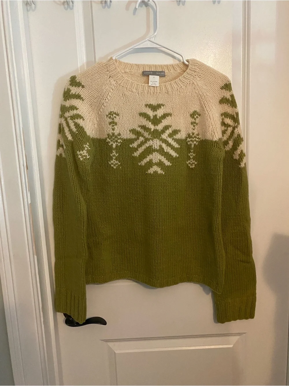 J Crew Knit by Hand Lambs Wool Nordic Knit Sweater